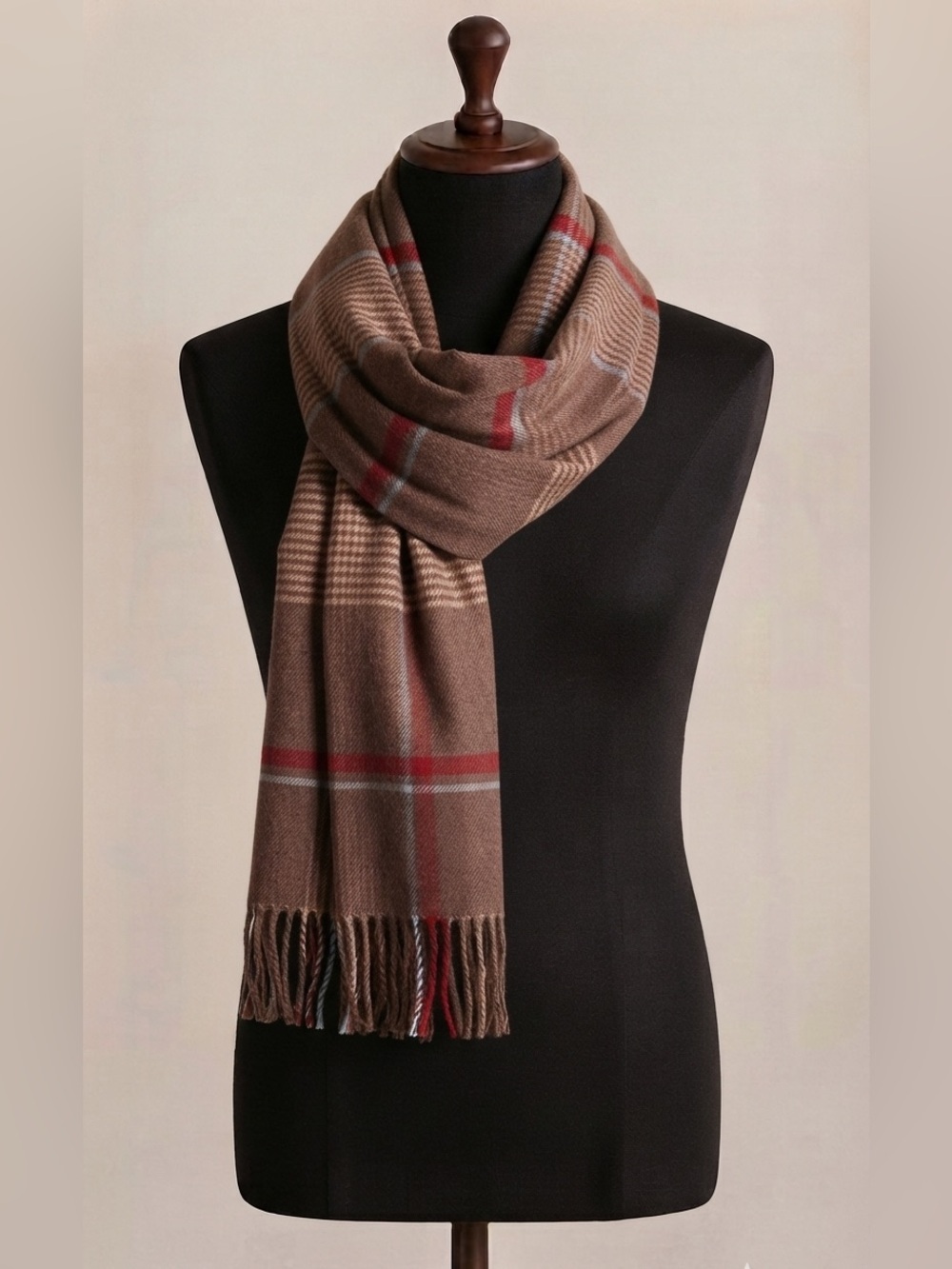 Eddie Bauer Plaid Striped Fringed Cotton Scarf
